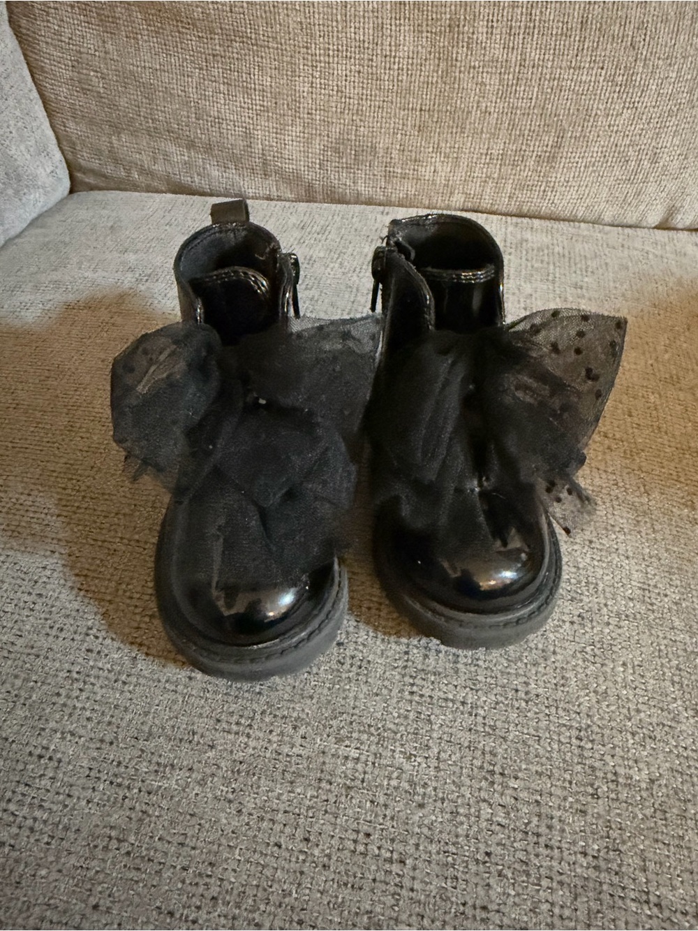 Kids Black Glitter Bow Ankle Boots